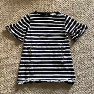 Almost New J Crew Girl's Bell Sleeved Black & White Striped Shift Dress-Size 5